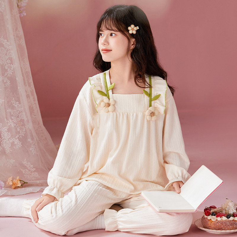 儿童睡衣女孩纯棉长袖春季中大童可爱淑女风女童家居服套装可外穿