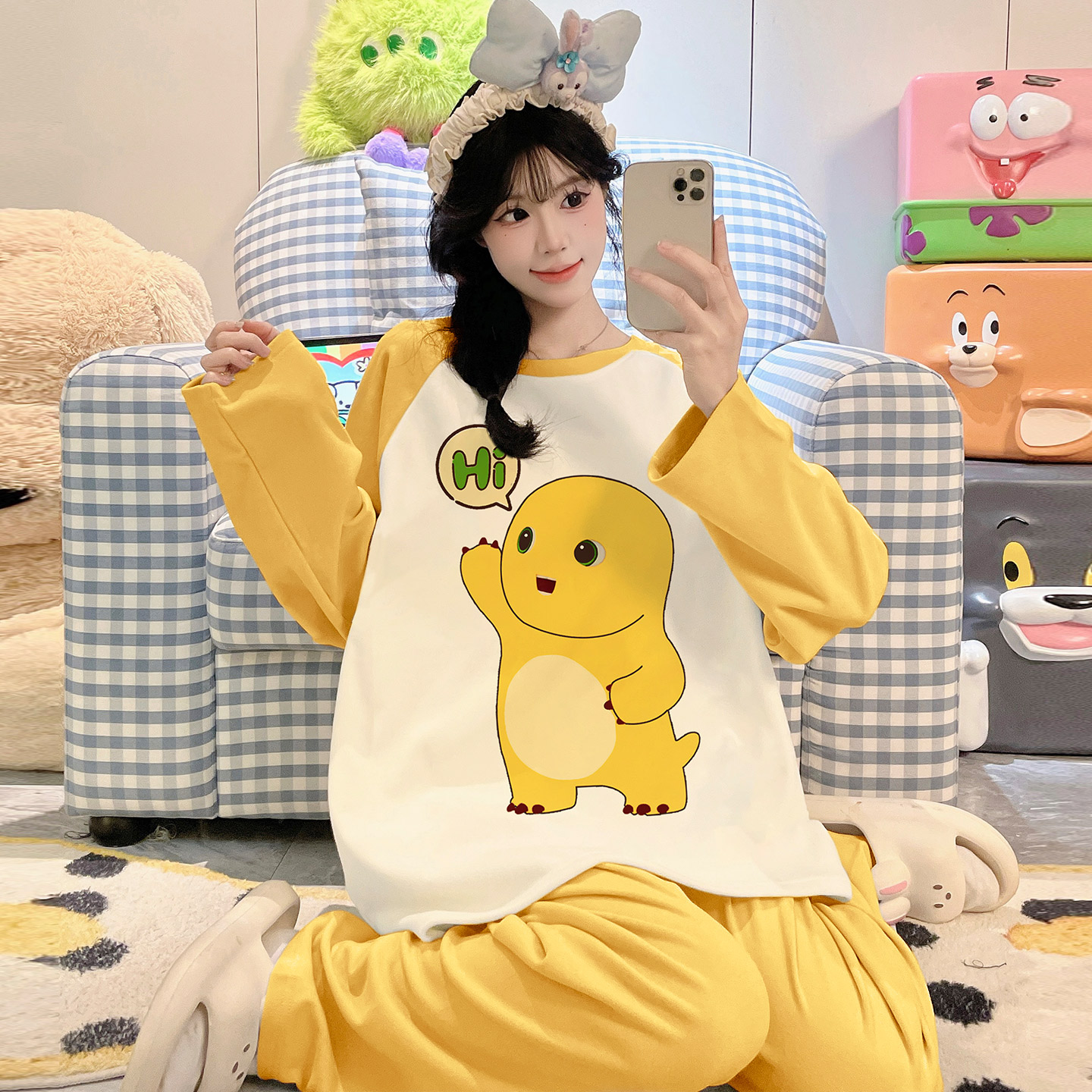 德绒奶龙女款冬季加厚外穿家居服