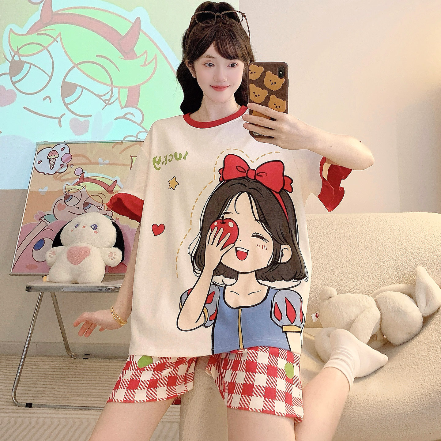 女款纯棉夏季短袖卡通学生家居服图片