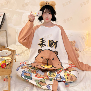 卡皮巴拉春秋纯棉长袖 中大童儿童宝宝家居服初中生 母女睡衣亲子装