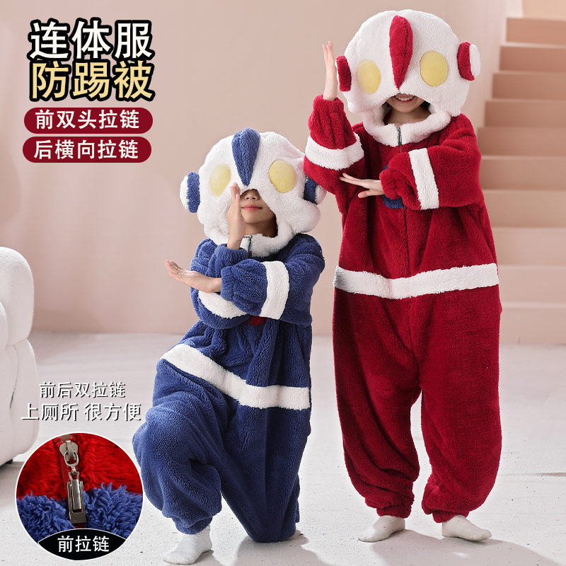 儿童连体睡衣法兰绒卡通防踢着凉