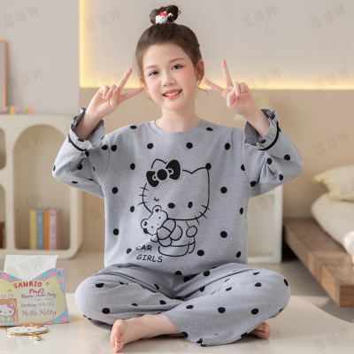 女童春秋纯棉长袖HelloKitty睡衣