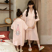 中长款 母女装 女孩儿童睡衣 莫代尔短袖 kitty猫女童带胸垫睡裙夏季