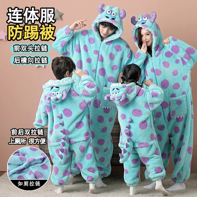 亲子连体连帽睡衣冬珊瑚绒苏利文