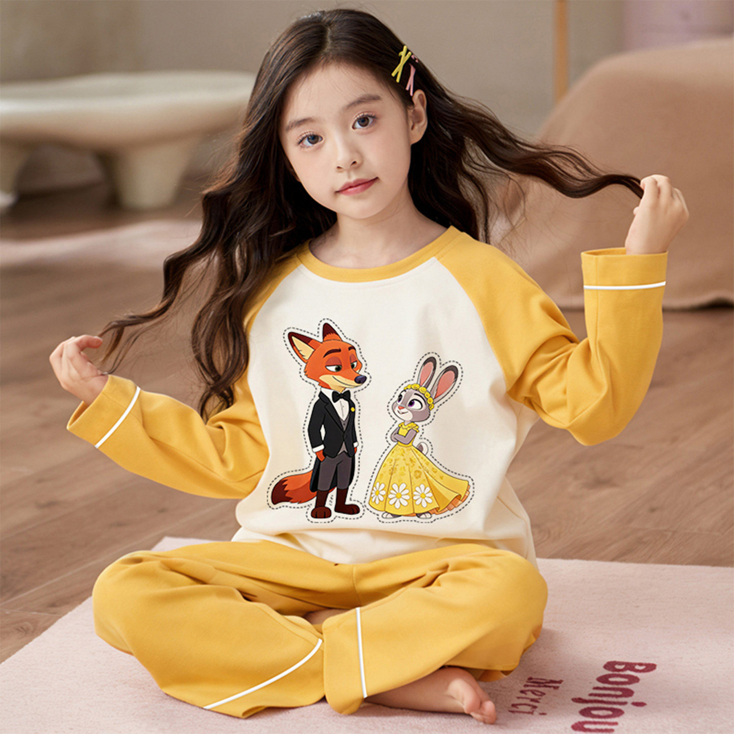 女童春秋纯棉长袖尼克家居服套装