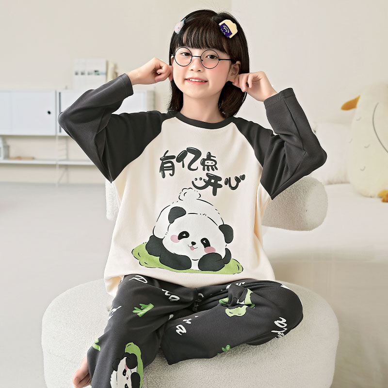 熊猫秋衣套装春秋女童睡衣中大童