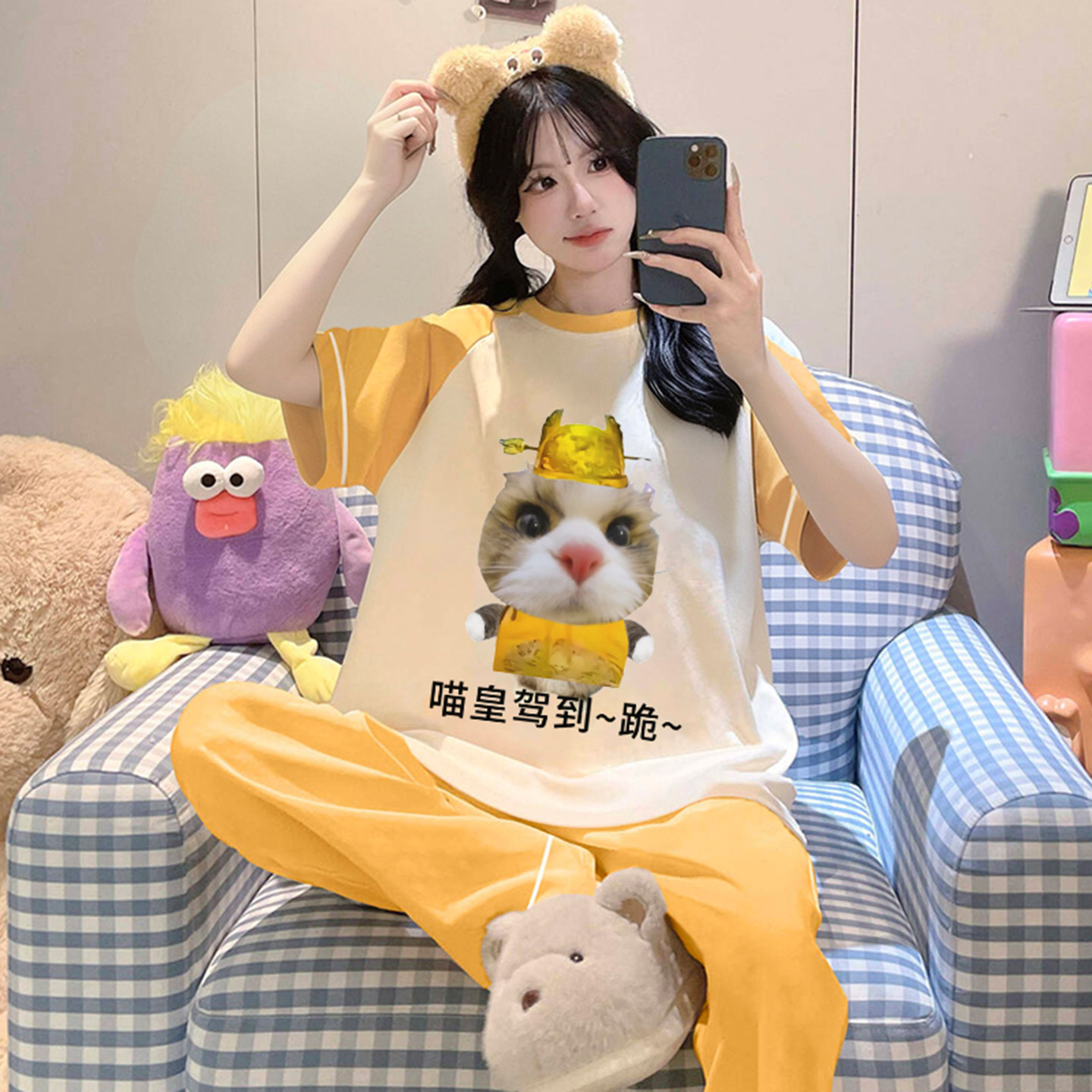女款纯棉短袖春秋卡通搞怪家居服