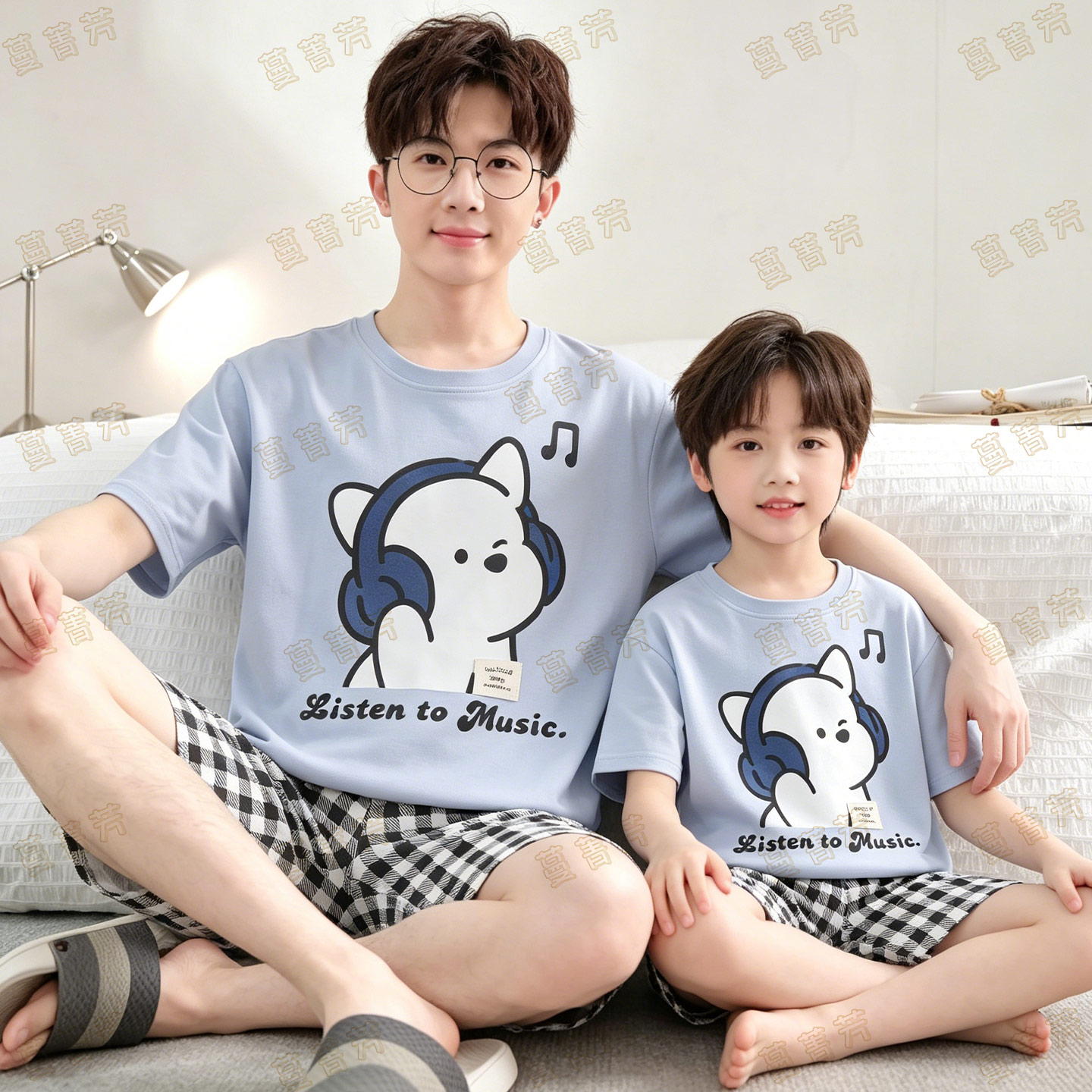 亲子睡衣夏季大码家居服父子套装