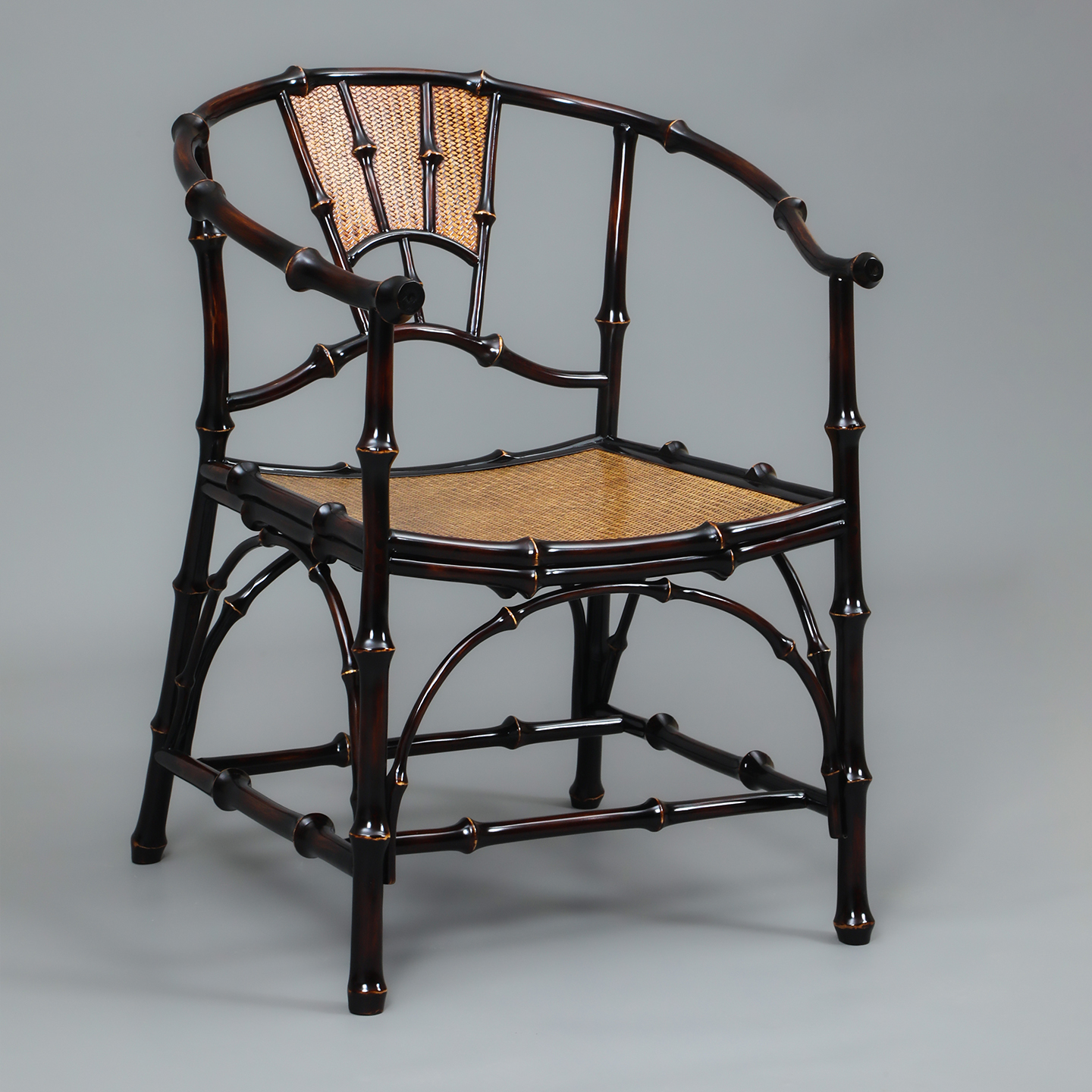 明式筇竹圈椅扶手围椅大漆竹椅靠背喝茶椅主人椅茶空间新中式家具