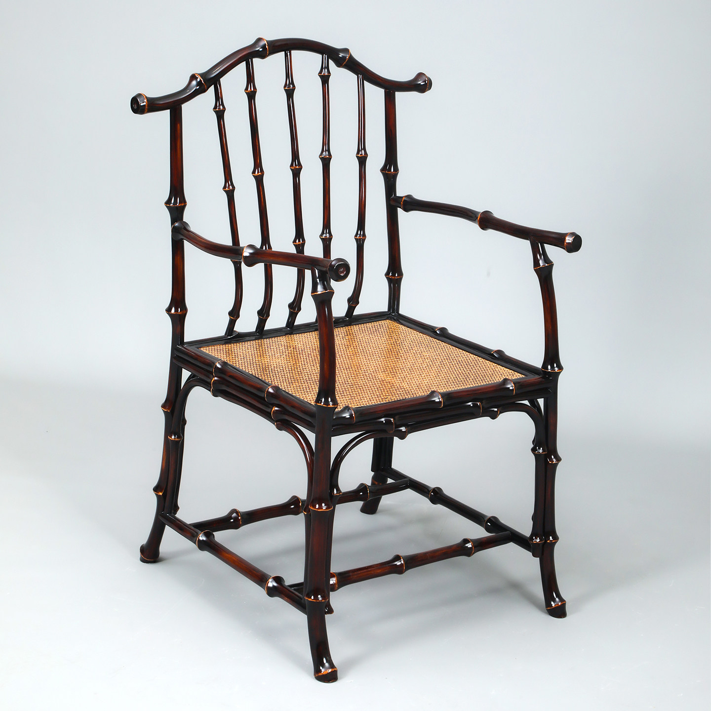 筇竹圈椅官帽太师椅竹编中式筇竹家具老式竹椅主人椅靠背围椅茶椅