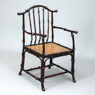 筇竹圈椅官帽太师椅竹编中式 竹椅主人椅靠背围椅茶椅 筇竹家具老式