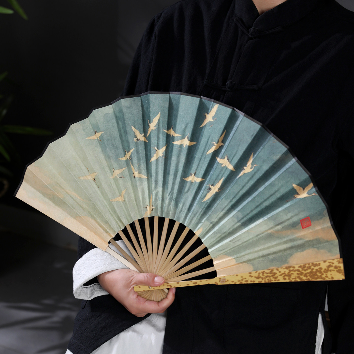 湘妃竹折扇文玩古风竹扇10寸斑竹宣纸扇面书画扇手工竹扇骨收藏