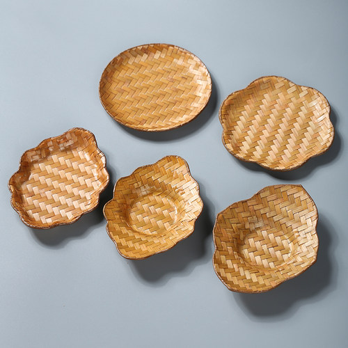 竹编杯垫藤编杯托隔热垫茶具配件