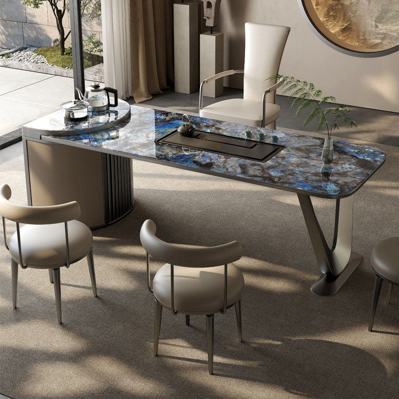 轻奢现代茶桌高级感奢石岩板茶台办公室设计师简约大板茶桌椅组合