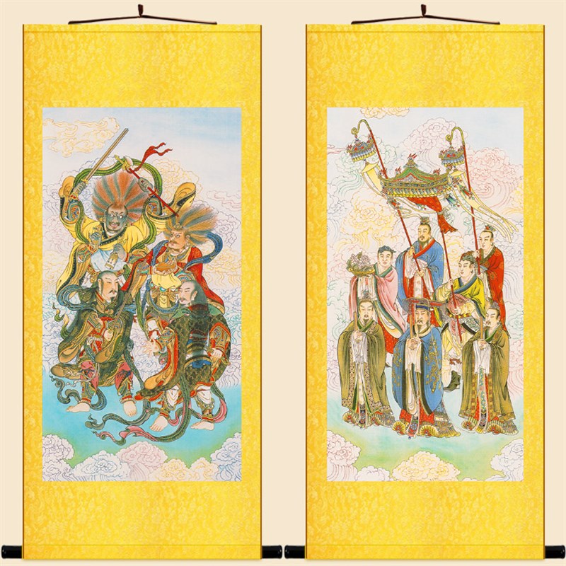 速发复古版水陆画 紫微大神像画 北极四圣卷君真武元布绢帅真轴挂