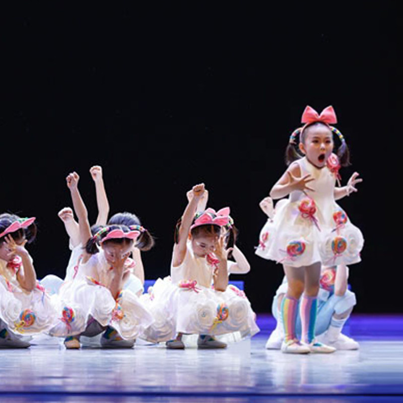 速发儿童彩虹棒棒糖表出服幼儿园舞蹈服童敢勇我公主蓬蓬裙演演服