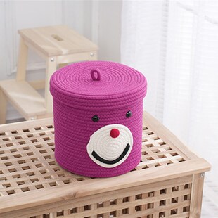 速发物型憨憨熊棉绳编织收纳筐造莓玩具收纳筐居家杂草收纳筐