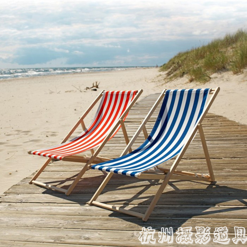 速发沙滩椅海景摄影道具休闲躺椅红白条纹纱滩椅外景婚沙拍摄拍照