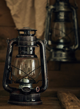 速发风啡古怀旧老提铁艺手式煤油灯家居书房咖复馆摆件 摄影道具