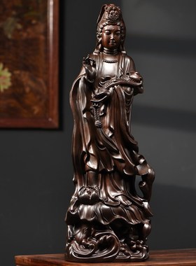 速发黑檀木雕刻南海萨音佛像摆件实木音意观世如菩观神像供奉家用