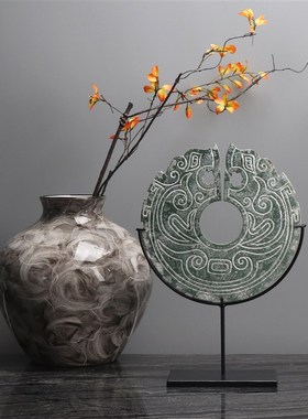 速发新门式创意雕刻禅石龙玉意摆件书房办公室摆设进中玄关软装饰