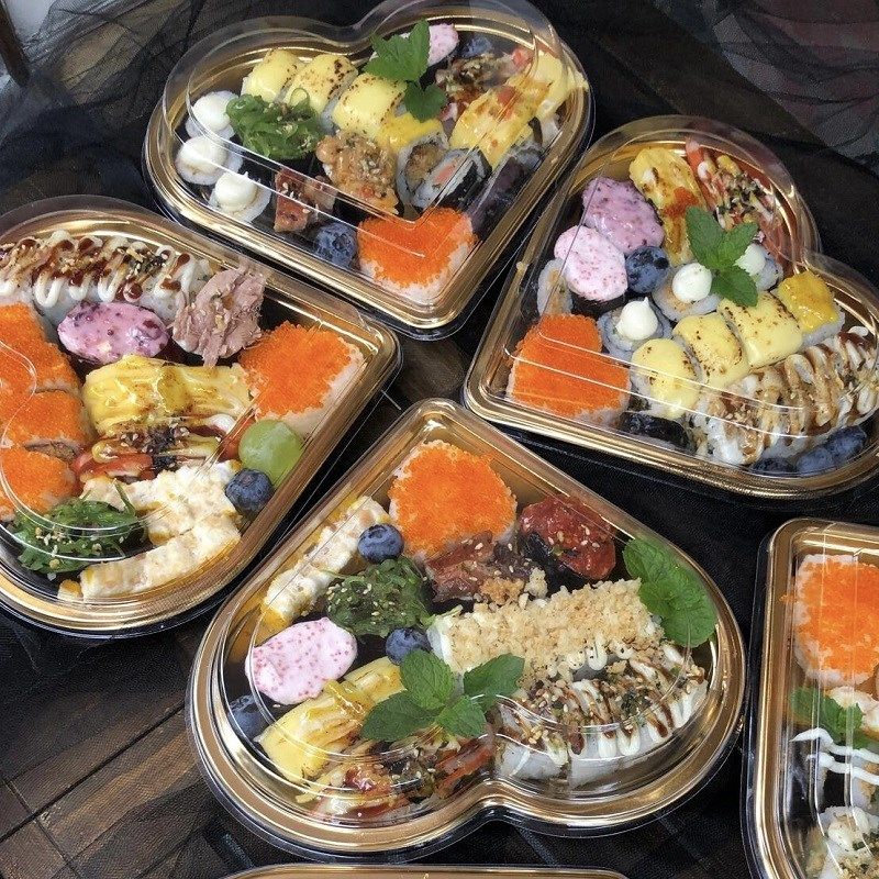 速发高档一次性心形寿司打包盒肉身刺松日料拼盘三文鱼饭装包团盒