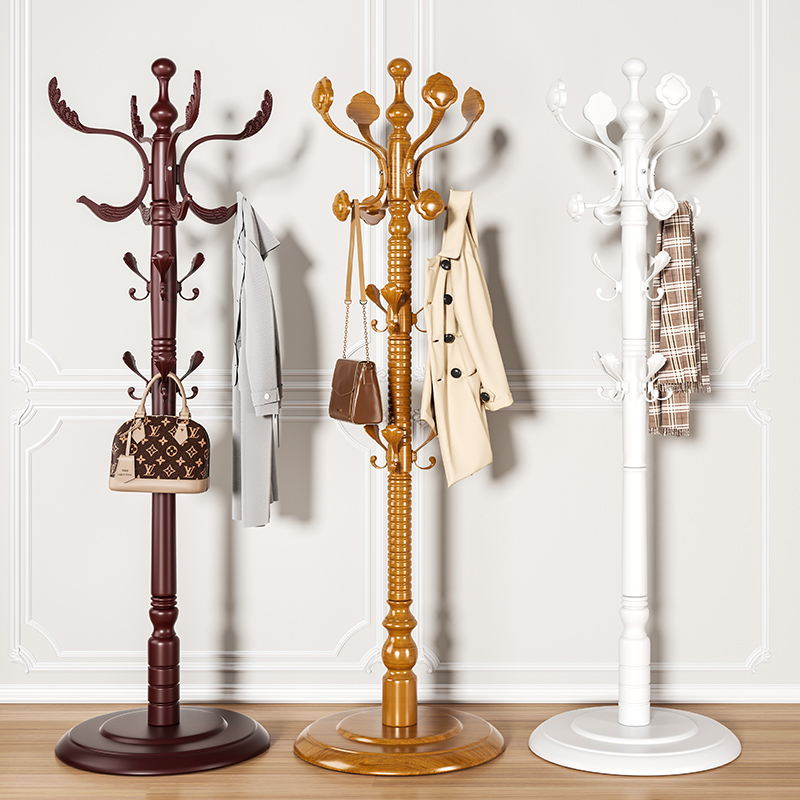 速发实木衣帽架落地立室挂衣服架子房间卧衣式服收纳架客厅简易挂