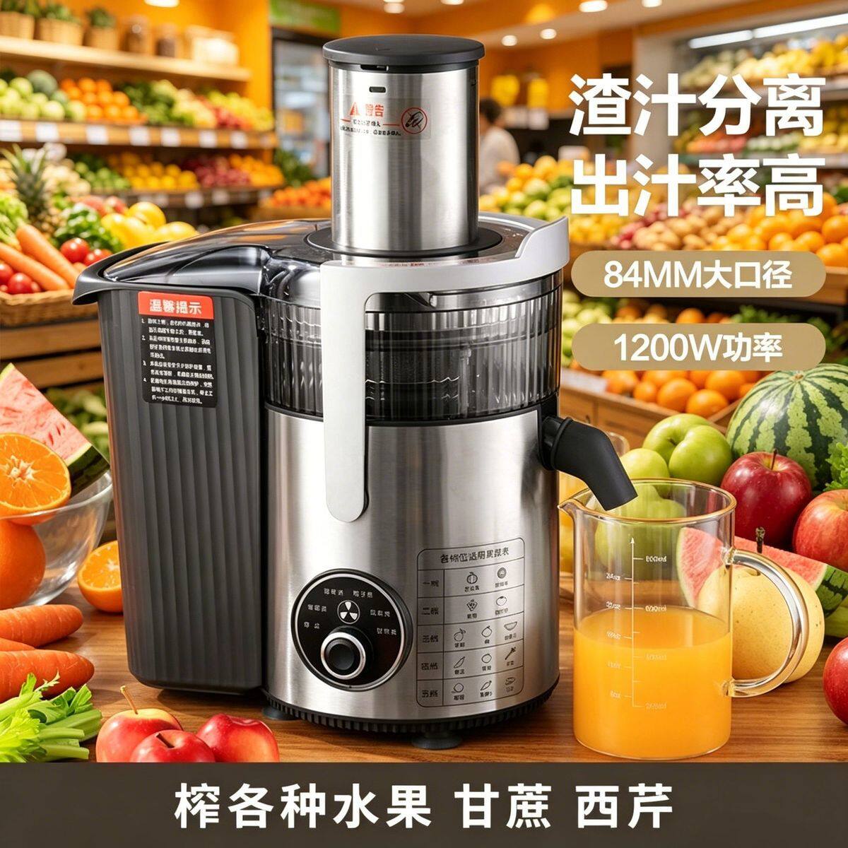 榨汁机甘蔗商用家用不锈钢渣汁分离免切果蔬榨汁全自动大口径水果