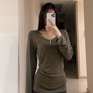 【消烦局长】兰精天丝·少年感薄款V领修身显瘦内搭长袖T恤女上衣