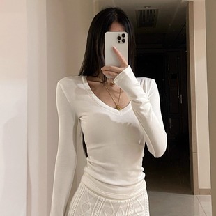 【消烦局长】阿尔巴斯山羊绒·软糯亲肤v领打底长袖T恤女修身上衣