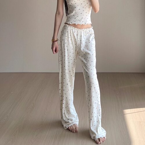 【消烦局长】 cotton 碎花直筒裤女宽松慵懒风休闲运动长裤子