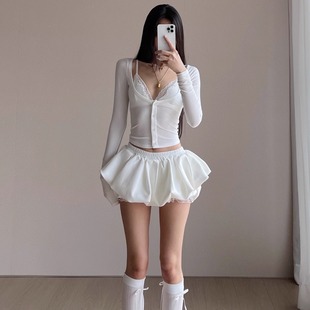 【消烦局长】Soft lounge·兰精莫代尔两件套蕾丝长袖修身上衣女