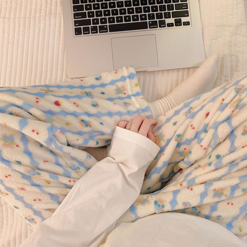 秋冬季加绒睡裤可爱小熊法兰绒少女遛弯裤卡通休闲珊瑚绒家居裤