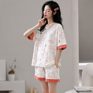 睡衣女夏季 舒适休闲卡通家居服睡衣套装 纯棉短袖 夏天薄款 短裤 新款