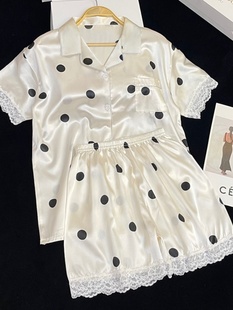 春秋款 睡衣女夏天冰丝绸凉感短袖 甜美波点夏季 短裤 女士家居服 套装