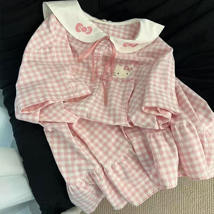 夏季Hellokitty猫睡衣女睡裙短袖ins风学生宿舍套装家居服可外穿