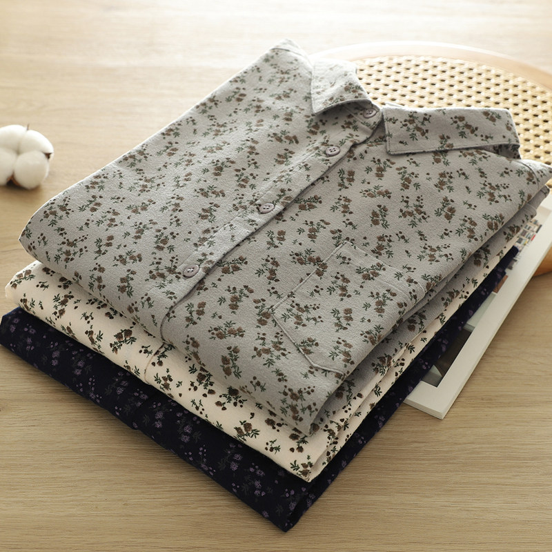 2025春装新款磨毛印花长袖衬衫女宽松百搭复古文艺碎花全棉衬衣,女装/女士精品,衬衫,淘宝优惠券,粉丝福利购,淘宝优惠卷