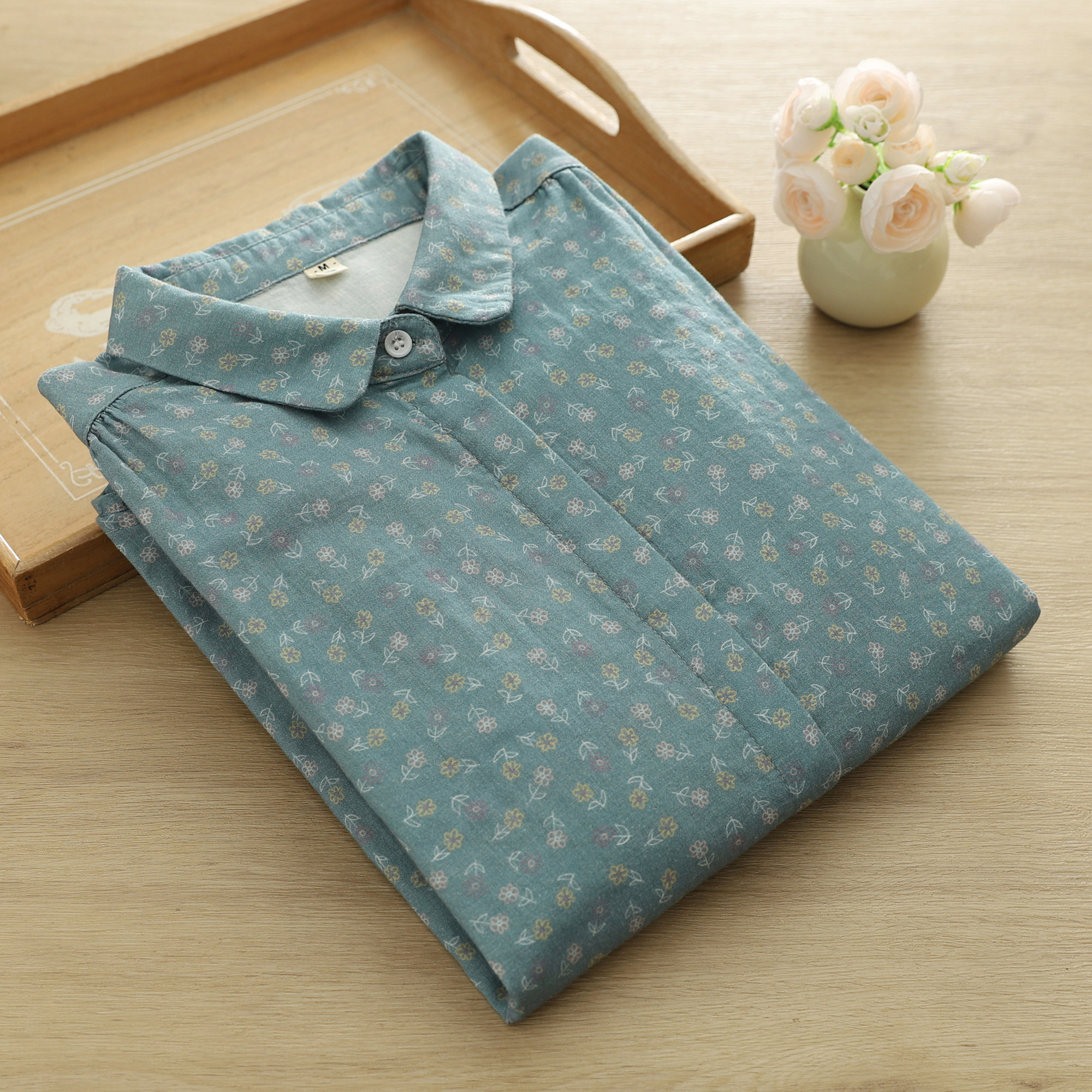 2026春季双层棉纱衬衫女宽松百搭复古文艺印碎花纯棉柔软长袖衬衣,女装/女士精品,衬衫,淘宝优惠券,粉丝福利购,淘宝优惠卷