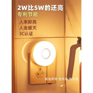 插电式人体智能感应小夜灯家用米过道插座灯夜间起夜卫生间自动灯