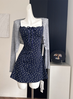 北海花园碎花连衣裙吊带百搭开衫甜辣妹设计感复古法式