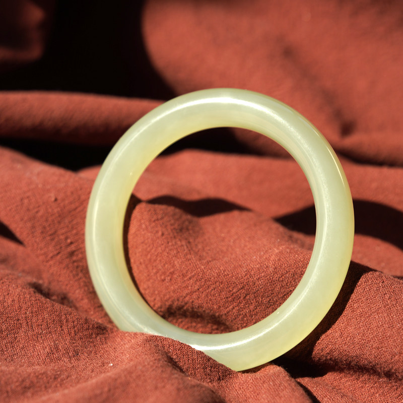 和田玉青海料晴水手镯女款青白玉圆条小圈口平安镯带鉴定玉石镯子