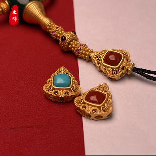 925银原矿绿松南红镶嵌背云卡子线束榫卯弟子珠星月柏香籽108套装