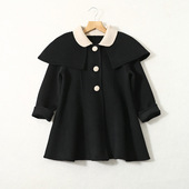 2026新款 复古女童双面羊绒大衣100%羊毛儿童毛呢外套赫本风斗篷黑