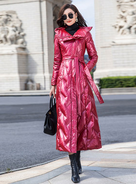 红色羽绒服女2024年新款时尚修身收腰轻薄中长款过膝高端大气女装