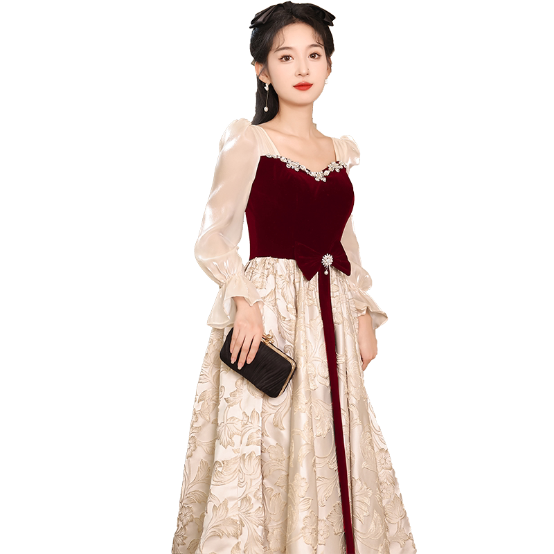 绝美敬酒服新娘2026新款长袖订婚礼裙结婚当天便装高级感气质礼服