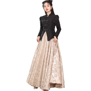 黑色晚礼服女长袖2025新款宴会高端气质高级感旗袍艺考年会连衣裙