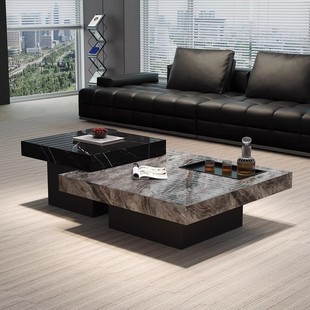 意式极简岩板茶几轻奢现代简约大理石小户型客厅家用方形高低组合