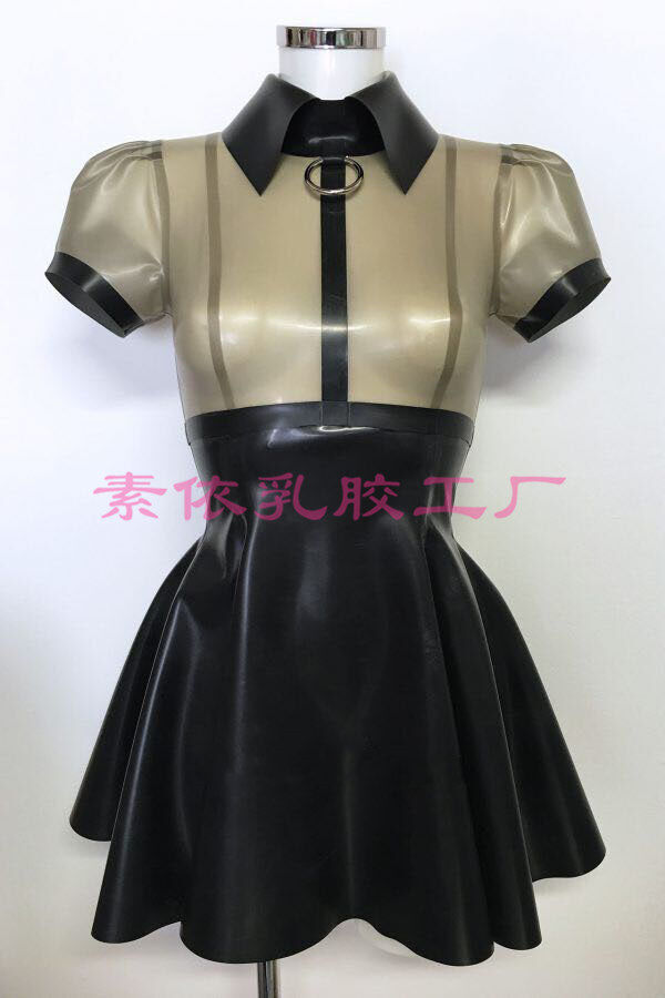 【SUYI】乳胶连衣裙 透明黑拼黑色 含D环 乳胶连衣裙 latex