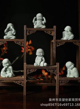 创意萌趣小沙弥摆件花卉园林盆景假山造景景观造景佛像迷你小和尚