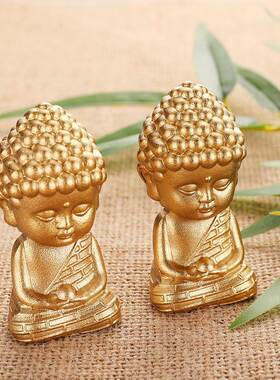 黄铜宝宝佛莲花底座释迦摩尼文玩手把件迷你如来佛佛头桌面摆件